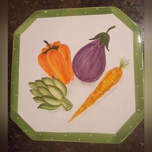 IL Bargello Handpainted Trivet Earthenware Mixed Vegetables Green Trim Signed